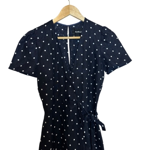 Reformation Mini Wrap Dress Womens S Linen Polka Dot USA Made Cottagecore Preppy - Picture 11 of 16